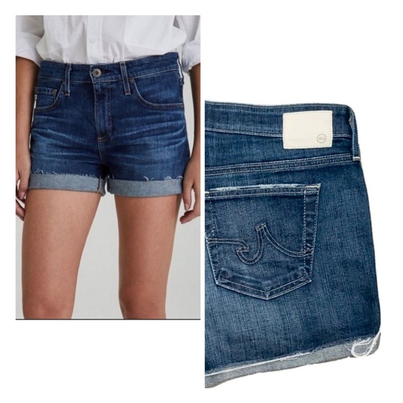 AG Adriano Goldschmied The Hailey Cut-Off Ex-Boyfriend Shorts Dark Wash - Picture 1 of 6